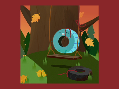 Tire Swing Ghost 2d affinity affinity designer autumn character children cute ghost happy illustration pun tire swing vector