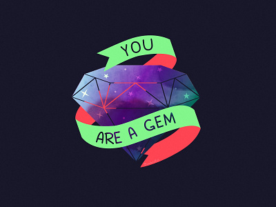 You Are A Gem 2d affinity designer cute diamond gem illustration motivation self care space stars vector