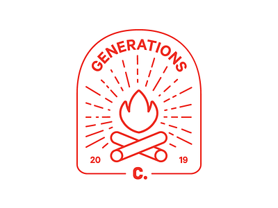 Change Generations badge camp campaign campfire camping campus cute fire fun illustration line lineart lines rays