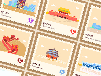 Beijing landmark building exercise banner stamps 图案 插图 设计
