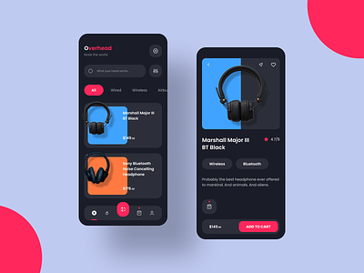 Overhead: A Headphone Store That Doesn't Respect Grids app application design ecommerce grid headphone headset market minimal mobile store trend ui ux
