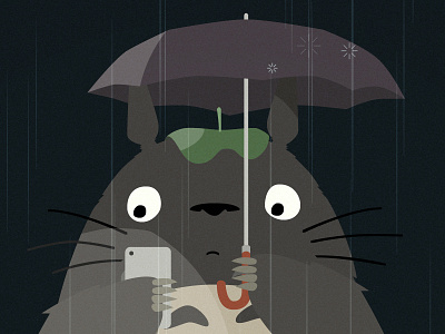 Totoro on his phone - Work In Progress after effects animation anime cartoon dark illustrator motion graphics rain totoro