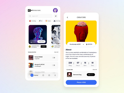 NFT Marketplace App adobe design app design concept marketplace app design nft app nft app deveelopment nft marketplace app design ui uiux design uplabs ux