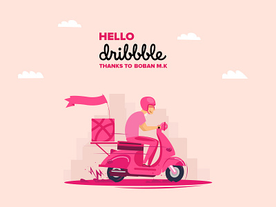 Hello Dribbble delivery boy hello dribbble illustrator photoshop