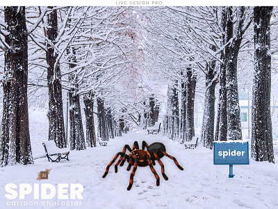 Spider Cartoon Character with Snow