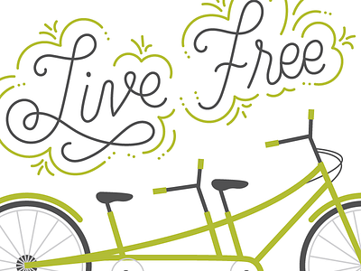 live free - bicycle lettering WIP bike illustration lettering