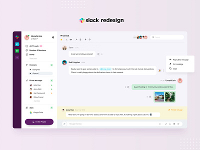 Slack Redesign Challenge challenge clean dashboard feature minimal modern redesign theme ui ux web