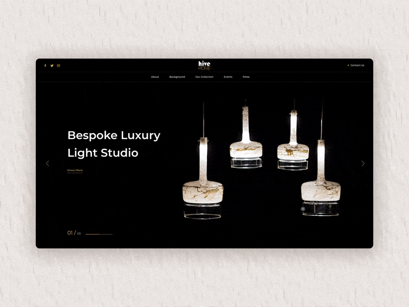 Hive Home Light Studio business classy clean creative design desktop lights minimal modern slider uiux web