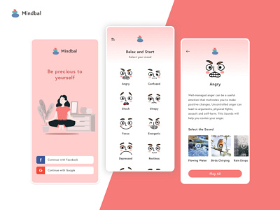 Mindbal - Meditation Application android app android design clean creative design emojis illustration mobile design signup sketch uiux vector