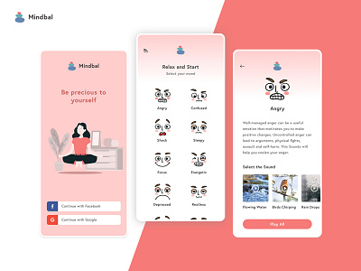Mindbal - Meditation Application android design app design challenge minimal mobile app mood trending ui ux