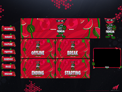 #WATERMELON in a full twitch overlay package 3d animation branding design graphic design illustration layout logo motion graphics streaming twitch twitch overlay ui vector