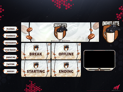 Coffee theme in a twitch overlay package 3d animation branding design graphic design illustration layout logo motion graphics streaming twitch twitch overlay ui vector