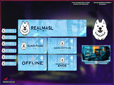 Cute dog in a full twitch overlay package! 3d animation branding design graphic design illustration layout logo motion graphics streaming twitch twitch overlay ui vector