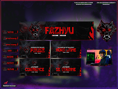 Aggressive wolf in a full twitch overlay package branding design illustration layout logo streaming twitch twitch overlay ui vector