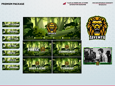 LION in a full twitch package branding design illustration layout logo streaming twitch twitch overlay ui vector