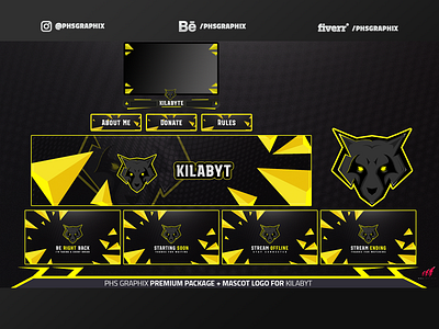 Full Twitch Package For KILABYT branding design gamer illustration layout logo streaming twitch twitch overlay vector
