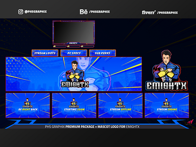 Full Twitch Package For EMIGHTX branding design gamer gaming illustration layout logo streaming twitch twitch overlay