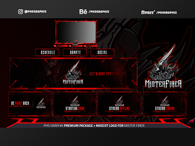 Full Twitch Package For MISTER FIRE A branding dark dark knight design gamer illustration knight layout logo streaming twitch twitch overlay