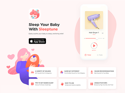 Sleeptune - Sleep Your Baby app application baby cozy ios mother player sleepsound soft sound ui website