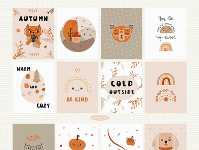 Posters from Autumn Baby Abstract Collection 💛 animals baby baby illustration characters design cute design illustration kids kids graphic nursery posters posters kids vector wall art