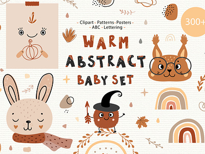 Autumn Warm Abstract Baby Set animals autumn clipart autumn illustration baby animals baby clipart baby illustration baby rainbow characters design illustration kids kids clipart kids graphic kids illustration nursery patterns posters rainbow clipart scandinavian nursery terrazzo vector