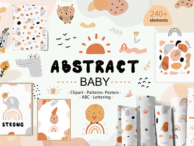 Abstract Shapes & Baby Animals Set abstract illustration animals baby abstract baby animals baby clipart baby illustration characters design cute design illustration kids kids cards kids clipart kids illustration kids patterns kids posters nursery vector