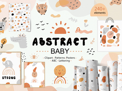 Abstract Shapes & Baby Animals Set abstract illustration animals baby abstract baby animals baby clipart baby illustration characters design cute design illustration kids kids cards kids clipart kids illustration kids patterns kids posters nursery vector