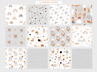 patterns from Abstract Shapes & Baby Animals Set abstract illustration baby animals baby clipart baby design baby illustration baby patterns characters design creative market cute cute illustration illustration kids kids clipart kids illustration kids patterns monochrome patterns nursery nursery wallpaper seamless patterns vector