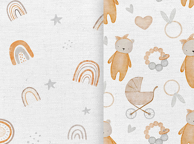 Patterns from Boho watercolor toys & rainbow collection animals baby graphic collection baby illustration baby watercolor bohemian boho bundle rainbow cute graphic design illustration illustration toys kids kids illustrator muted colors pastel colors rainbow watercolor