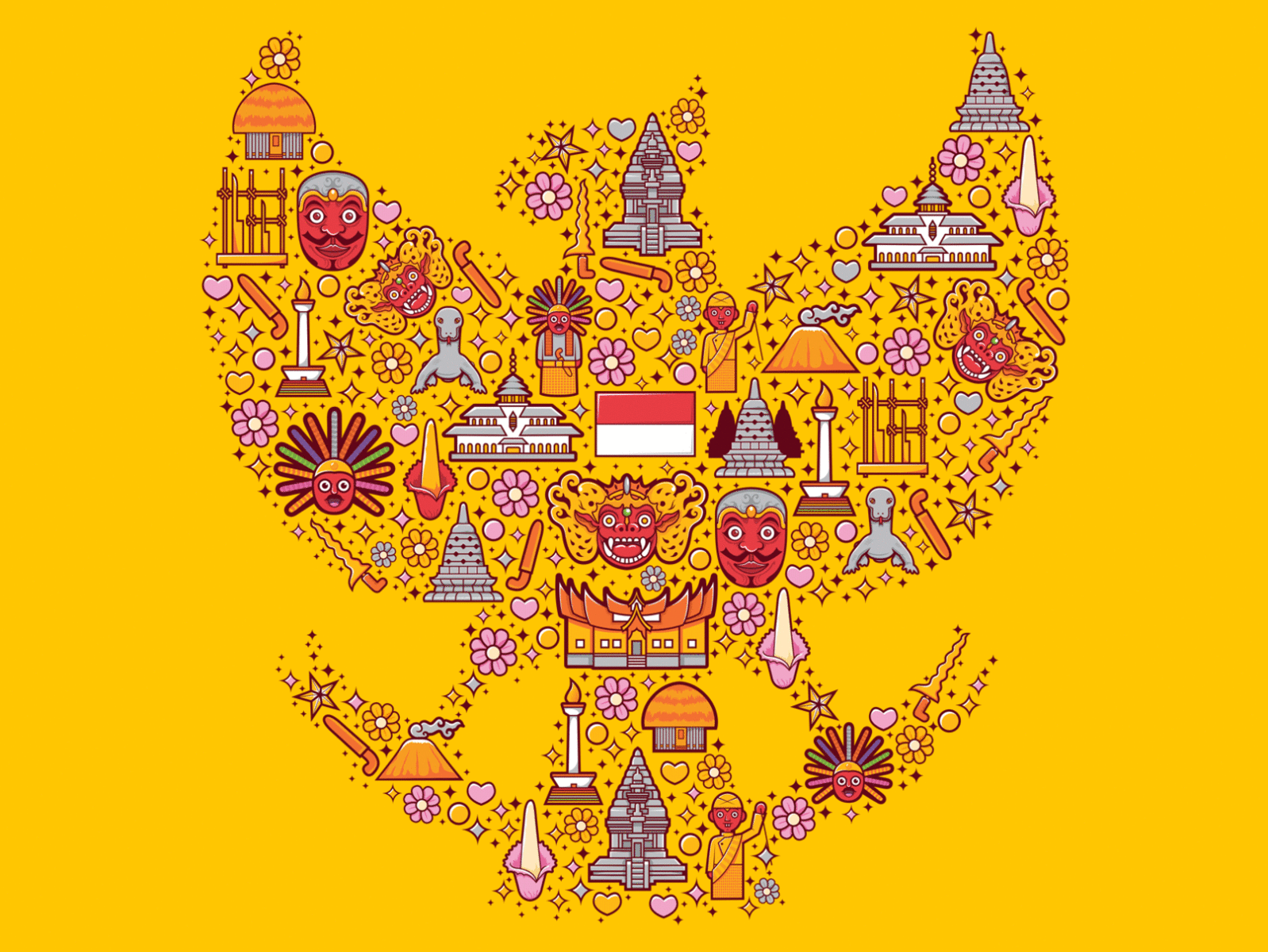 mixed icon culture of indonesia bali batik culture design floral illustration indonesia java logo ornament
