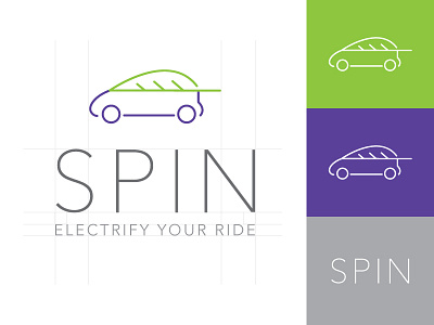 SPIN ride share logo car clean electric icon leaf logo