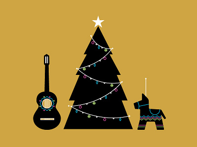 Holiday Graphic 2015 black and gold christmas fiesta guitar holiday piñata tree