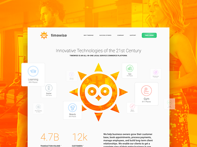TimeWise Company Overview Page clean layout cloud service colorful design company overview marketing website interface minimalistic style product landing page simple saas sun logo time wise ui ux web site service