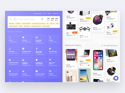 Landing page for new dropshipping company buy categories design discount dropshipping ecommerce electronics icons landing page menu online store products search shop shopping tags ui ux web website
