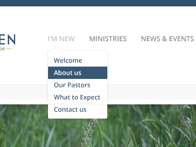 Church Design church dropdown menu navigation web design.