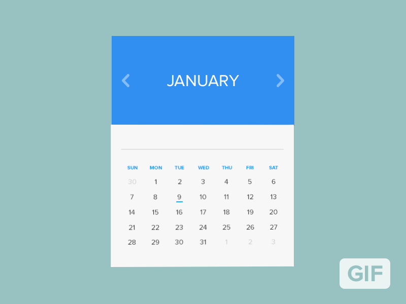 Calendar Window Rebound [ANIMATED] 2d ae after effects animation calendar design february gif graphic guifff interface january photoshop rebound roate spin ui window