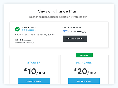 Payment and Plan Updates downgrade plans pricing ui update ux