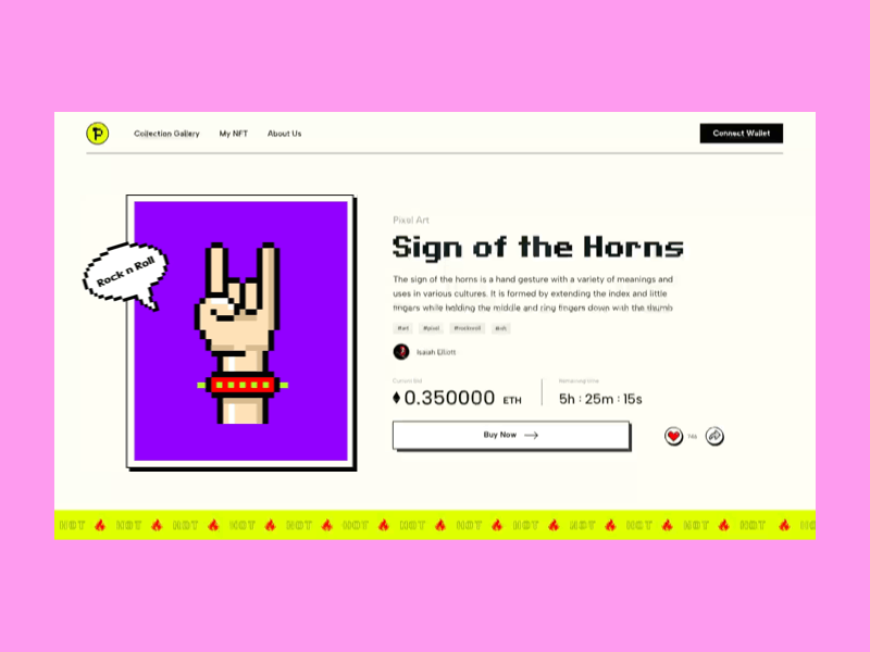 NFT card - Sign of the Horns 🤘 animation card crypto design graphic design nft nftcard pixel pixelart ui ux web website