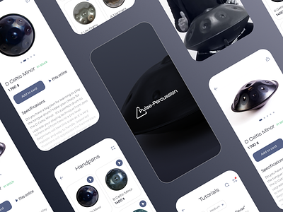 Handpan shop dark ui ecommerce handpan minimalism mobile design music uiux