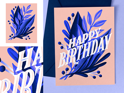 Melancholy Foliage Birthday Card and Art Print art licensing blue design foliage illustration leaves lettering lettering art melancholy textured type type art