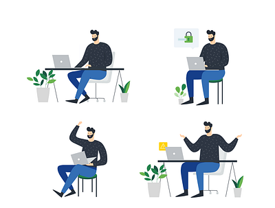 Character Illustration Study desk illustration laptop man man with laptop plant vector