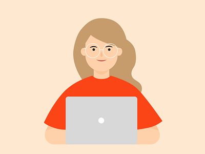 Girl with a laptop avatar girl illustration orange red vector woman