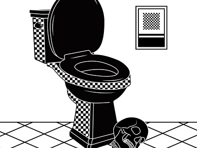 Checkered Toilet art bathroom black blackandwhite checkered design illustration illustrator skull toilet vector