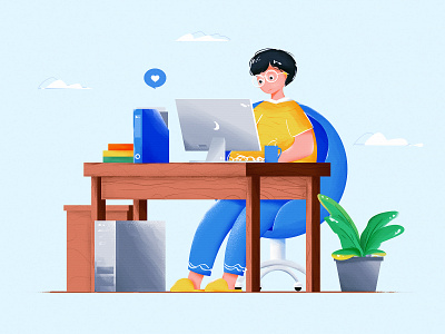 Boy Working From Home illustration work