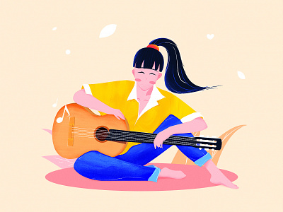 Girl holding a guitar girl guitar illustration muisic
