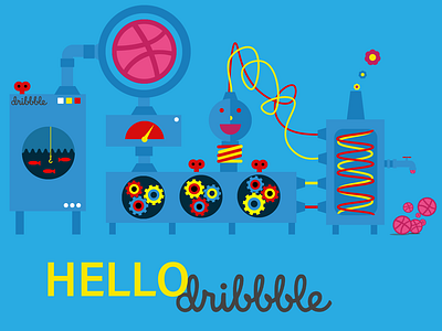 Factory creating dribble balloons design flatdesign hello dribbble illustration illustrator ui vector