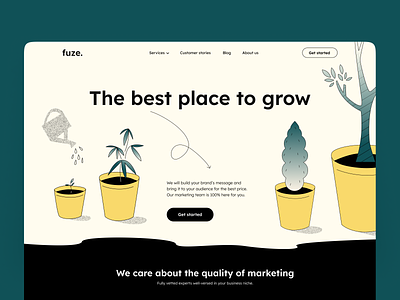 Website for marketing agency colorful crafted design grow heroimage homepage illustration marketing plants socialmedia ui vector website