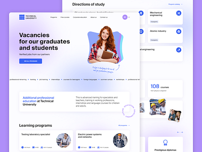 Technical University, lading page blue clean design education hero landing page minimal modern online education product design typography ui ux ux ui web web design