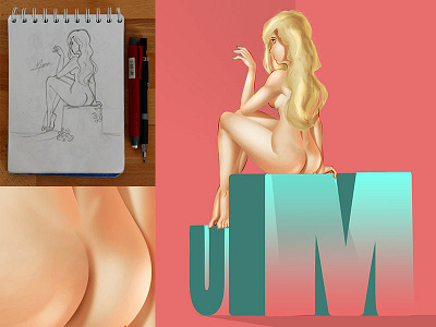 Nude Type design illustration typography vector