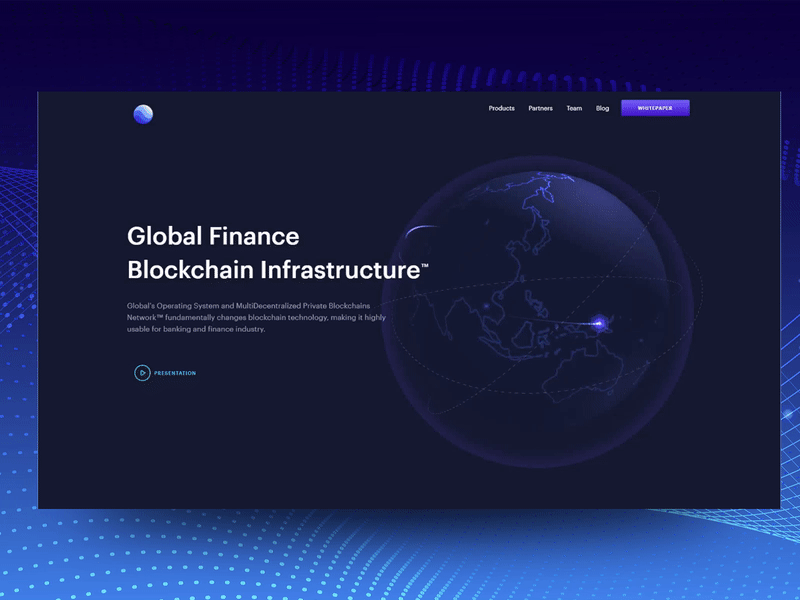 Landing Page for Global Finance crypto front end landing page landing page concept motion promo page saas web web design web development website